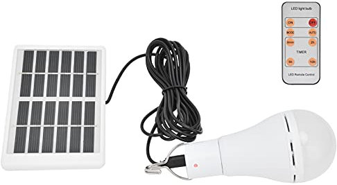 Bombilla Solar Drikou, recargable con temporizador remoto, bombilla LED con alimentación solar, luz blanca, bombilla inteligente integrada para acampar el jardín