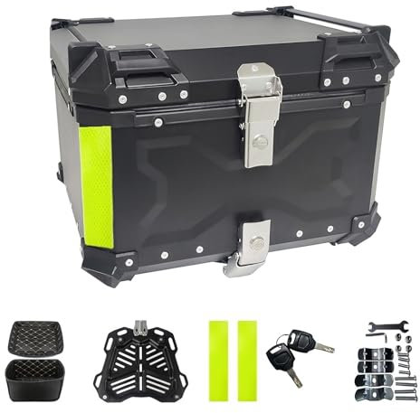 Top Case Motorrad, wasserdichtes Gepäck für Motorräder, Box mit Sicherheitsschloss, Motorradkoffer zur Aufbewahrung von Helmen, Aluminium Top Case für die meisten Motorräder und Maxi-Roller (55 l