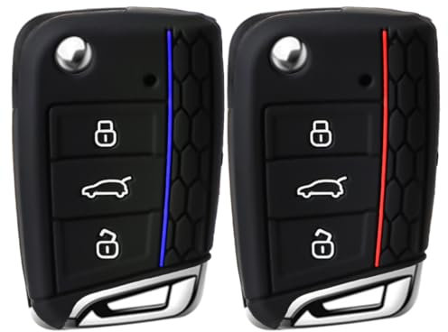 2 Piezas Funda para Llave, Funda Llave de Coche Cubierta de Silicona 3 Botones para Mando Protector Carcasa Coche Compatible con VW Golf 7 Polo Skoda GTI MK7 Tiguan Octavia Seat Leon Ibiza