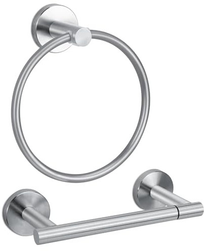 Toilet Roll Holder and Towel Ring 2 Pieces, Stainless Steel Toilet Paper Holder Wall Mounted, Waterproof Rust Resistant Chrome Towel Rail, Tissue and Hand Towel Holder Set for Bathroom, Kitchen