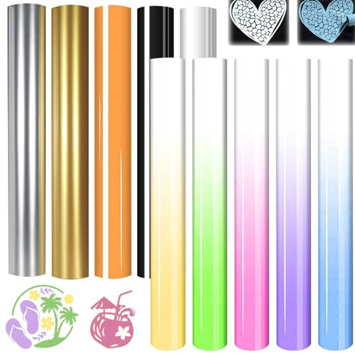 CaiJianYuLin Plotter Film with UV-Activated Colour Change Self-Adhesive Vinyl Bundle 10 Sheets Heat Transfer Vinyl Roll 30.5 cm x 21 cm for T-Shirts, Clothing, Craft Supplies