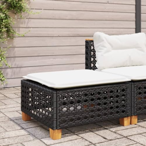 UJCHVHN Tabouret de jardin avec coussin Noir 63,5 x 56 x 32 cm Poly Rotin Outdoor Repose-pieds