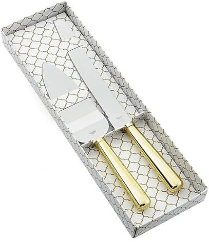 Générique Set Pelle et Couteau à Gâteau de Mariage, Manche Doré, Pelle 24 cm, Couteau 30 cm, Acier Inoxydable