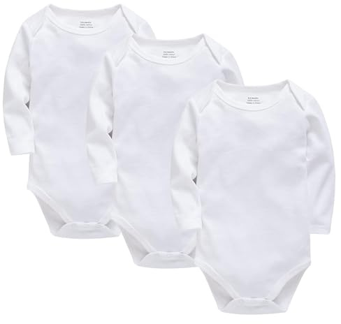 wocharm Long Sleeve Baby Bodysuit Vests Infant Solid Clothes for Boys and Girls 3 Pack