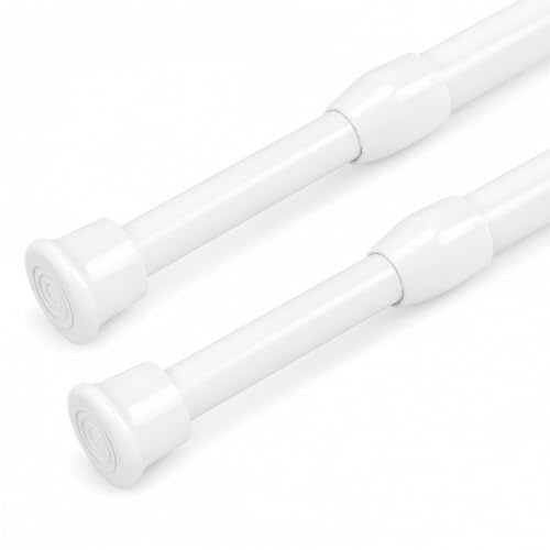 WedDecor 2pcs 83cm-150cm Telescopic White Curtain Rods – Adjustable Spring Tension Poles for Net Drapes, Shower Curtains, Wardrobe Rails, Storage, Caravans, and Cabinets