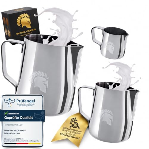 Barista Legends® Milchkännchen 3er Set Edelstahl/Silber 100ml + 350ml + 600ml