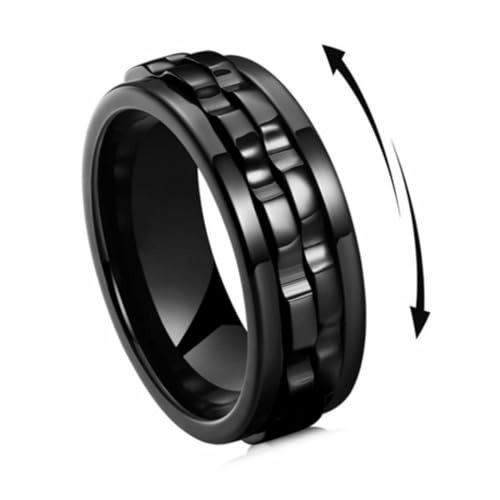 JYNXOR 1 Pcs Fidget Ring, Stressabbau und Anti-Angst-Ringe, 8 mm, Polierte Schwere Zappelringe, Modeaccessoires Stress Ring, Geschenk für Männer und Frauen (Schwarz)