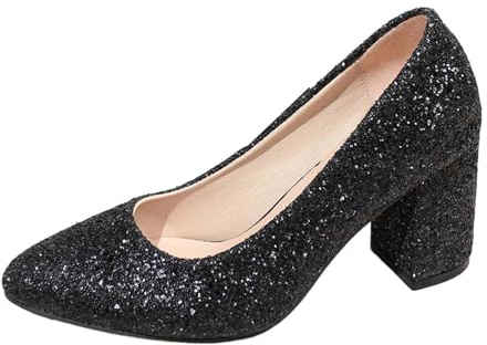 Schuhe Damen Elegant Spitze Zehen Klassische Schuhe Pumps Mit Blockabsatz Pailletten Ausgehschuhe Klassische Elegante Hochhackige Modische Sexy Tanzschuhe Retro Chic Absatzschuhe
