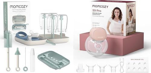 Momcozy S9 Pro Aktualisierte Milchpumpe Elektrisch Tragbar, Freihändige Milchpumpe & Momcozy Flaschenbürsten-Set - Babyflaschen-Reinigungsset mit Silikonbürste