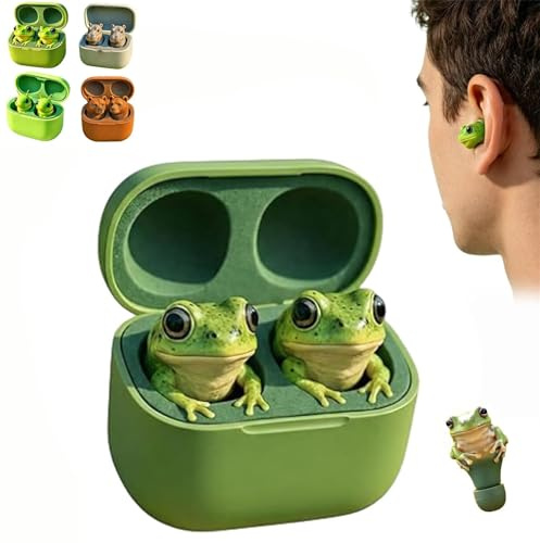 Figskey Frog Earbuds Wireless Bluetooth,Cute Animal Shaped Bluetooth Earbuds with Charging Case,Wireless in Ear Headphones,Animal Earbuds,Noise Reduction,Waterproof,for Travel and Daily Use (A)