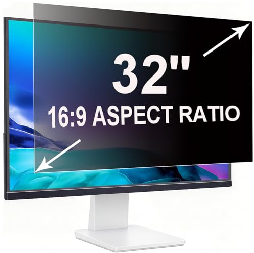 Ruord Privacy Screen for 32 Inch 16:9 (70.8x39.8cm) computer Monitor | Blue Light Filter & Anti-Glare, Removable Screen Privacy Shield | PC Protector Film for flat and curved screens