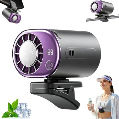 Car Clip on Air Conditioner Fan ,2026 Portable Clip Fan with LED Display, Mini Air Conditioner for Car with 360° Rotation,199 Speeds for Cars,USB Rechargeable Cars Fans for Visor,Beach,Office (Black)