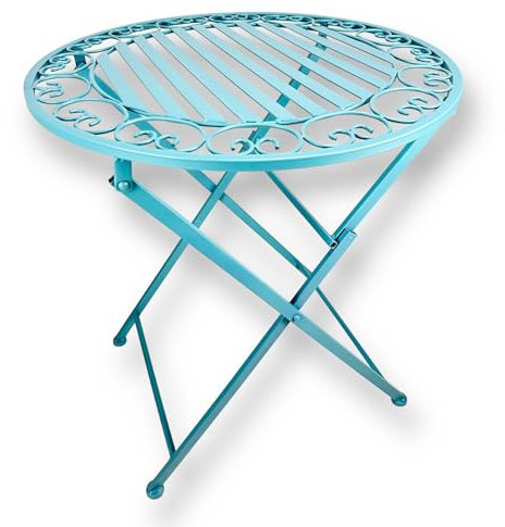 Crispe home & garden Gartentisch Alicante aus Metall im Landhaus-Stil, Antikblau für Haus und Garten, Durchmesser 60cm