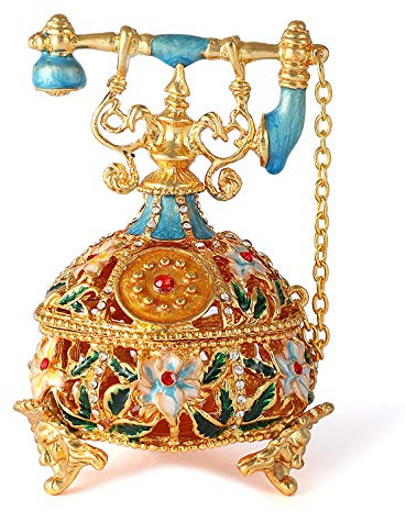 QIFU Hand Painted Telephone Style Enamel Trinket Box, Unique Gift for Family