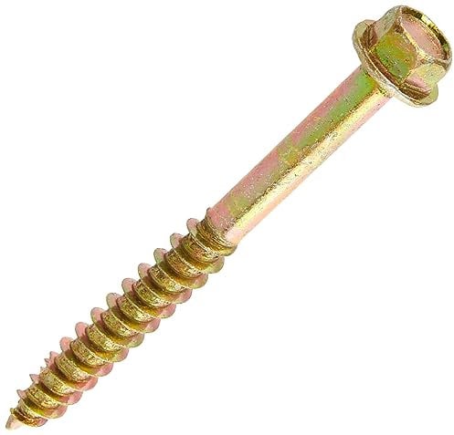 TIMCO Tornillo de cabeza hexagonal con brida avanzada, punta oblicua, amarillo, 8,0 x 80, caja de 50 (880SCSY)