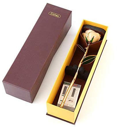 Okuyonic 24k Gold Dipped Rose,Real Everlasting Gilded Rose Flower Bouquet for Valentines Day,Wedding Real Rose 24K Gold Plated