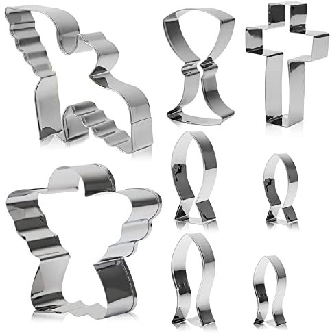 Ausstechförmchen Ausstecher Taufe,8 PCS Fisch Keksausstecher Kreuz Plätzchenform Plätzchen Fondant Ausstecher Set Fisch Kreuz Form Cookie Cutter Tortendeko für Kommunion Konfirmation Taufe Deko