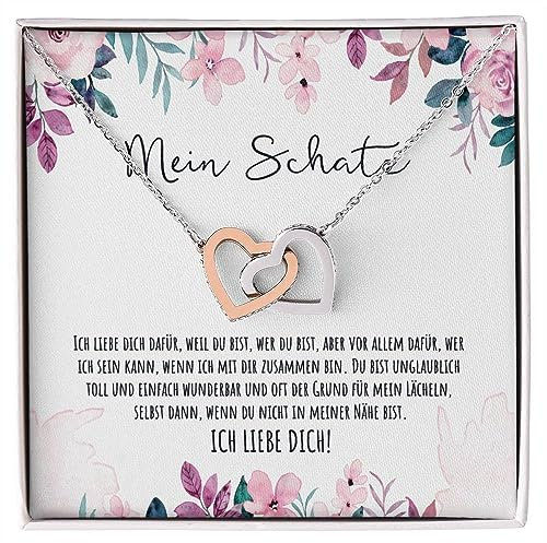 Generisch An meinen Schatz Halskette mit LED Box & personalisierter Nachrichtenkarte Doppelherz Kette mit Zirkonia für Ehefrau Freundin Verlobte oder Partnerin