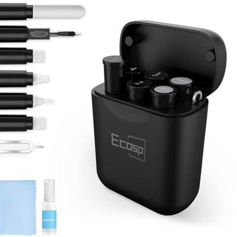 Ecasp iPhone-Reinigungsset, Multi-Tool-AirPod-Reiniger-Set, Handy-Reinigungs-Reparatur und Wiederherstellung, Lightning-Kabel und Anschlüsse, einfach zu verstauen und zu tragen (schwarz)