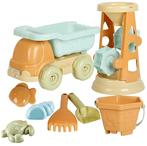 Jouet de Plage Enfant, Kit de Jeu de Plage Enfant Jeux Sable avec Seau Plage, Pelle Râteaux, Camion, Moules à Sable Réutilisable Jouet D'été pour Bac a Sable Intérieur Extérieur