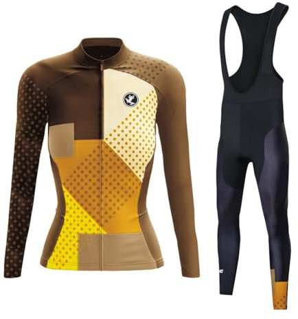 UGLY FROG 2523J-M Fahrradbekleidung Set Damen Verdickte Radtrikot Fahrradtrikot Langarm + Fahrradhose Lang mit Sitzpolster, Wärmehaltung/Fleece/Warm/Hochelastisch （Zwei Stücke