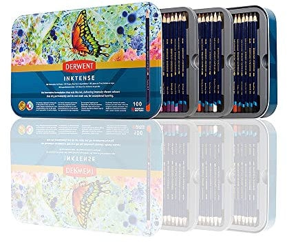 Derwent Inktense Stifte-Set, 100 permanente Aquarellstifte, Premium-Malstifte für Erwachsene, wasserlöslich & wischfest, 4 mm Mine, Profi-Qualität, mit Aufbewahrungsdose, 2306130