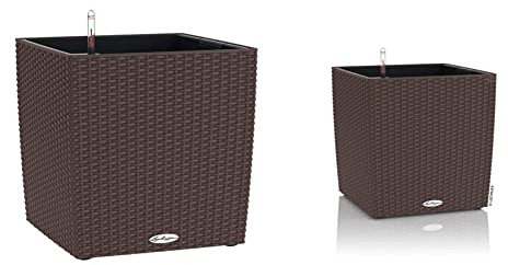 Lechuza Cube Cottage 40 Pflanzgefäß mit ERD-Bewässerungs-System, Mokka, 40 x 40 x 40 cm & Cube Cottage 30 Pflanzgefäß mit ERD-Bewässerungs-System, Mokka, 30 x 30 x 30 cm