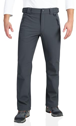 Outdoor Ventures Mens Waterproof Trousers Warm Fleece Lined Ski Snow Hiking Pants Softshell Trousers with Expandable Waist (Dark Grey,36W/30L)