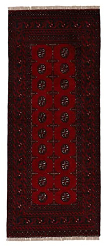 carpetfine Orientteppich Afghan Akhche Bokhara Teppich Läufer Rot 80x400 cm | Handgeknüpfter Teppich für Wohn- und Schlafzimmer