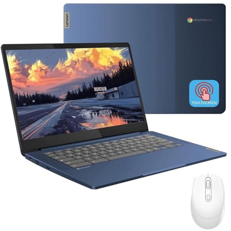 Lenovo ideaPad Slim-3 Chromebook Laptop - Pantalla táctil FHD de 14 pulgadas para estudiantes y negocios, MediaTek 520 (8 núcleos), 4 GB de RAM, 64 GB eMMC, 64 GB Micro SD, batería de larga duración