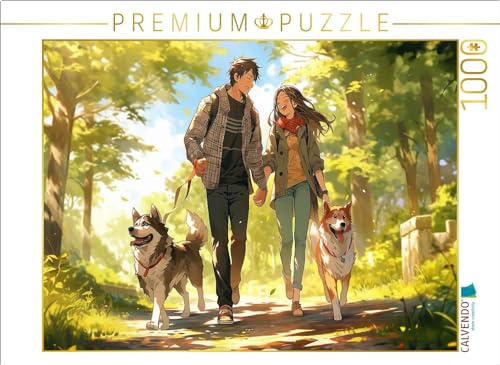 CALVENDO Puzzle Unsere Hunde lieben Sich auch - Pärchen im Manga Style | 1000 Teile Lege-Größe 64 x 48 cm Foto-Puzzle für glückliche Stunden