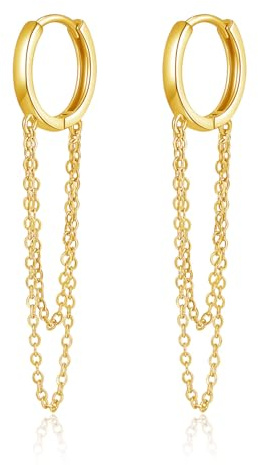 Zolkamery Silber Creolen Ohrringe für Damen, 925 Sterling Silber Ohrringe Hängend mit Zwei Quaste Kette, Hypoallergen Huggie Kreolen Ohrringe Set, Creolen Ohrhänger Baumeln Ohrringe mit Geschenkbox