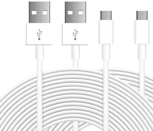 Confezione da 2 cavi di prolunga USB C da 5 m per telecamere di sicurezza domestica o dispositivi con porta USB C, da USB A a USB C, cavo di ricarica e sincronizzazione dati durevole, bianco