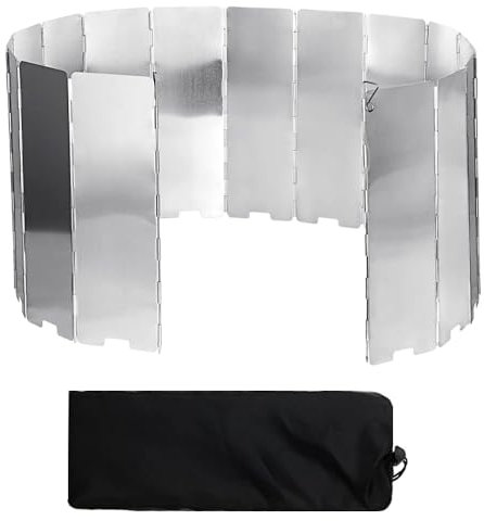 Junhui Parabrisas Plegable para Camping, 16 Placas Parabrisas para Estufa de Camping, Parabrisas Aluminio Plegable para Camping, Barbacoa, Pícnic