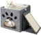 Nobleza Cat House, 2-Layer Foldable Cat Cave Cat Cube, Cat House Indoor Cat Beds Kitten Beds for Indoor Cats, Cat Cave Bed with Removable 2 Double-Sided Cushion, Cat Scratching Board 35x30x29cm Grey