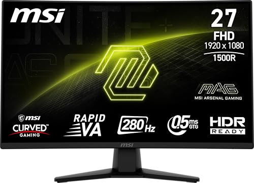 MSI MAG 274CXF - Monitor curvo de 27 pulgadas 1920 x 1080 (FHD), 280 Hz, HDMI, DisplayPort, puerto VGA, montaje VESA, inclinación, altavoz, bisel delgado, 0,5 ms, negro