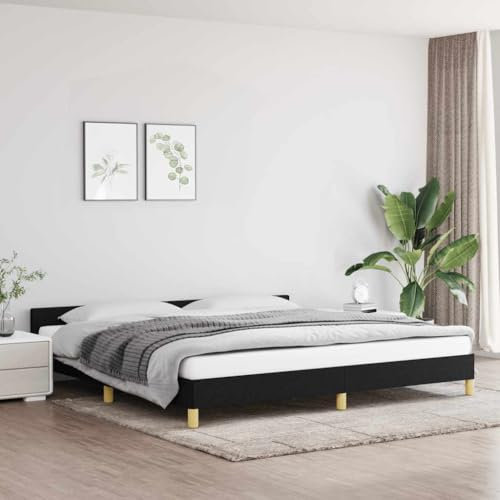 Myheimly Bettgestell mit Kopfteil, Bettrahmen mit Lattenrost, Bett Polsterbett mit Stützbeinen, Schlafzimmerbett,Stoff Schwarz,200 x 200 cm