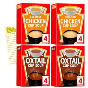 Cup Soup Bundle with Cup Soup Chicken x2 and Oxtail x2 with Intrinsic Treats Shopping List Card (8 Sachets of Each Flavour - Total of 16 Sachets)
