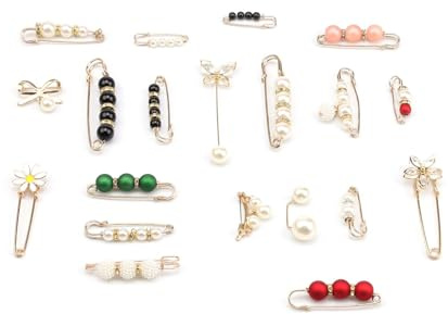MUNTE 20 Stück Brosche Ausschnitt Verkleinern, Multifunktional Perlenbrosche, Metall Sicherheitsnadeln, Elegant und Raffiniert, für Befestigen von Pullovern, Hosen und Schals