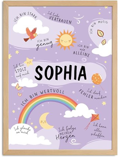 SpecialMe® Affirmationsposter Kinder mit Name personalisiert Wandbilder Kinderzimmer Wanddeko Mutmacher Selbstliebe Motivation Weiss