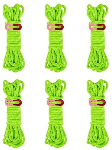 6 Pack 4mm 13ft Reflective Tent Guy Ropes, Durable Outdoor Guide Ropes for Camping Hiking Awning Setup Tarp Securing and Shelter Support in Low Light Conditions