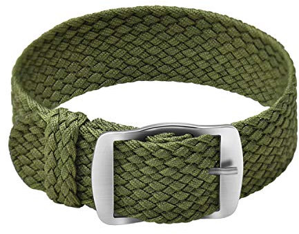 ULLCHRO Unisex Perlon Nylon Armband mit Edelstahl Silberne Schnalle 20mm Armee Grün