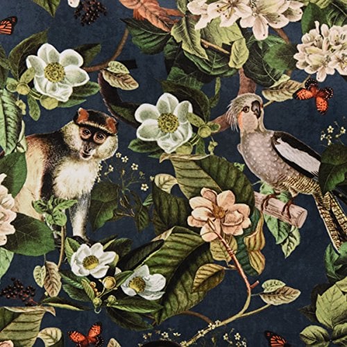 Samtstoff Dekostoff Italian Velvet Affe Vogel blau