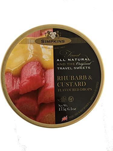 Simpkins Finest English Rhubarb & Custard Travel Sweets 6 x 175g Tins