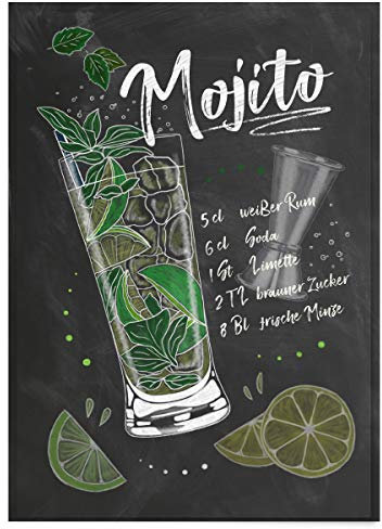 JUNIWORDS Poster mit/ohne Holzrahmen - Wähle ein Motiv - Cocktail Mojito - Wähle eine Größe - 21 x 30 cm (S) ohne Rahmen