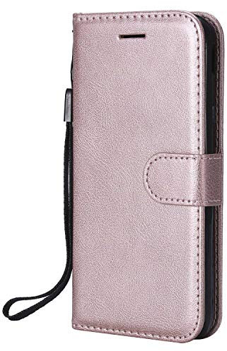 DENDICO Coque pour Galaxy J3 2017, PU en Cuir Coque Portefeuille Étui Housse, Design Classique TPU Coque pour Samsung Galaxy J3 2017 - Rose