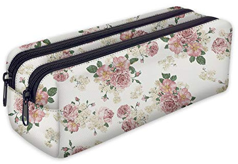 Mäppchen Federtasche Schlamperbox Federmäppchen Schüleretui Stiftemappe mit Zwei Reißverschlüssen Blumen [107]