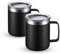 Civago Lot de 2 tasses à café en acier inoxydable avec poignée, double paroi isolée sous vide avec couvercle pour voyage Noir