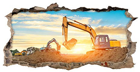 177 Wandtattoo Bagger - Loch in der Wand - Baustelle Größe 1000 x 500 mm