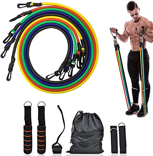 WASAGA Widerstandsbänder eingestellt, 11 Stück Frauen Männer Gummibänder Fitnessbänder Brust Expander Seil Elastische Bänder Muscle Exerciser Übungsbänder für das Heim-Fitnessstudio